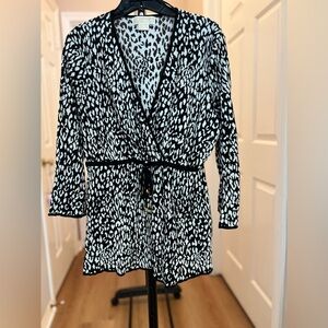 Michael Kors Black and White Leopard-Print Wrap Tunic